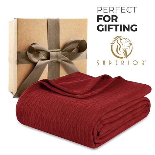 Superior Cotton Blanket, Lightweight, Breathable Bedding, Throw, Burgundy - color: Burgundy, size: Throw