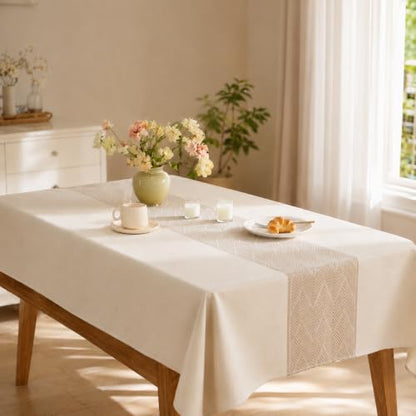 Rectangle Linen Tablecloth Waterproof Spillproof Cloth, 55x134 Inch - color: Beige Bd, size: 55"x134"fits 12 seats (table length 110"-116")