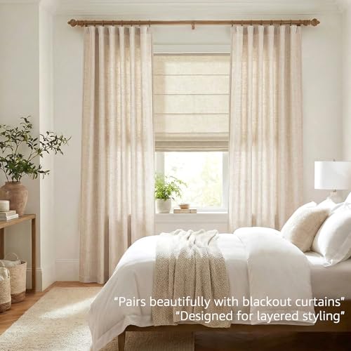 jinchan Linen Curtains Light Filtering Back Tab 50x84 Inch 2 Panels Beige - color: *Ecru, size: 50"W x 84"L (Pack of 2)