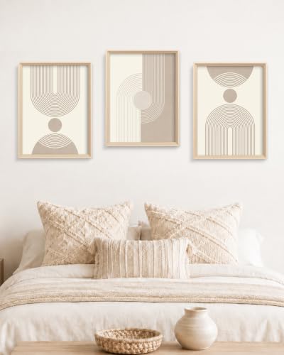 HesenDot Neutral Abstract Framed Wall Art, Modern Geometric Canvas Prints - color: Framed Neutral Geometric, size: 16"L x 12"W