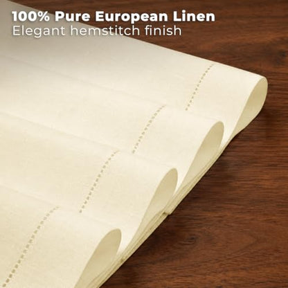 Signature Linen™ by D'Moksha, Cream Placemats Set of 4, 14 x 19 Inch, 100% Pure Linen Table Mats, Hemstitch, Machine Washable Cloth Placemats- Fall, Weddings, Outdoor Hosting - color: Cream, size: Set of 4 (14 X 19 Inch)