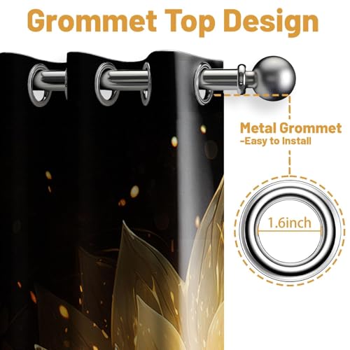 Black and Gold Blackout Curtains, Lotus Drapes 84 inches length, 2 Panels - color: Black and Gold, size: 52"W x 84"L (Pack of 2)