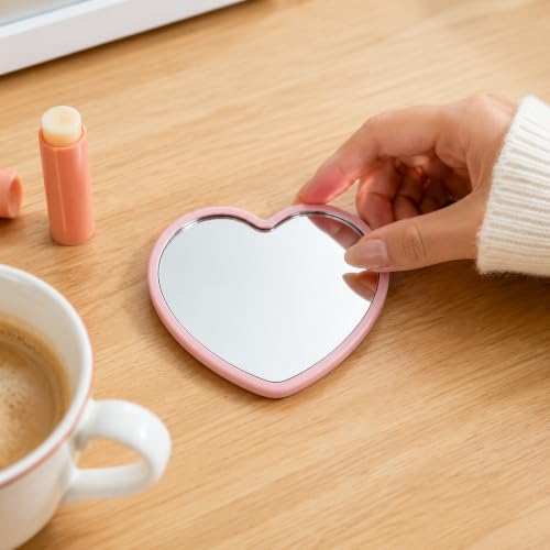 Heart Shaped Decorative Mirror for Desktop Display, Polished Tempered Glass with Plastic Frame, Portable Accent for Home and Party Decor, Pink, 6PCS