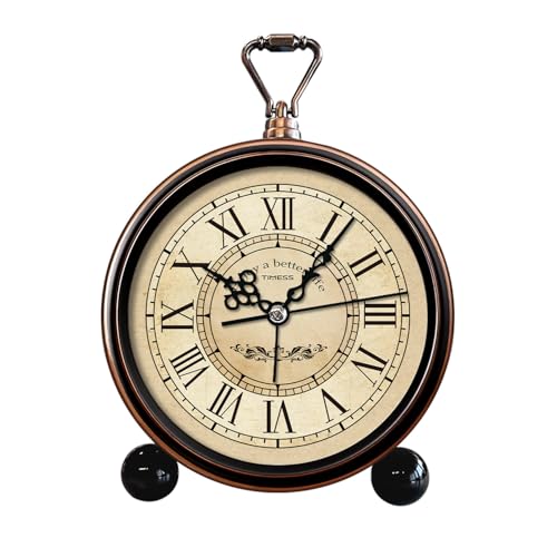 TIMESS 4.3-Inch Vintage Analog Alarm Clock, Silent Non-Ticking, Brown - color: Brown