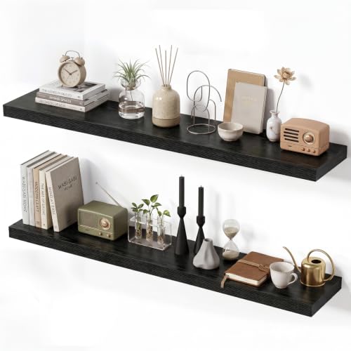 Floating Shelves for Wall, 40 Inch Wall Mounted Storage and Display for Living Room, Bedroom, Kitchen, Bathroom Set of 2 Black - color: Black, size: 40 Inch