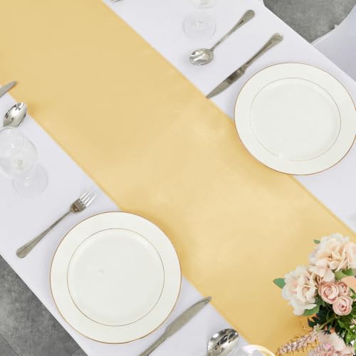 4-Pack Light Gold Satin Table Runner 12 x 108 Inch Long Bright and Smooth Silk Fabric Table Runner for Wedding Banquet Birthday Party Decoration - color: Light Gold, size: 12"x108" 4PCS