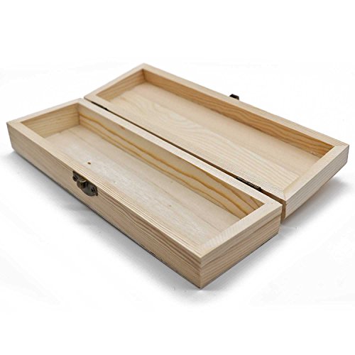 Plain Unfinished Wood Pencil Box, Unpainted Rectangle DIY Artist Tool and Brush Storage Box Case with Locking Clasp, Small - color: Natural
