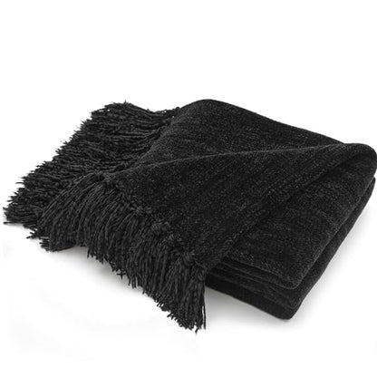 RECYCO Chenille Throw Blanket for Couch, 60"x80", Black - color: Black, size: 60'' X 80''