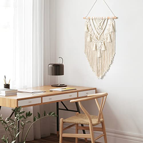 Dremisland Macrame Wall Hanging Boho Geometric Woven Tapestry Wall Decor - color: Beige-