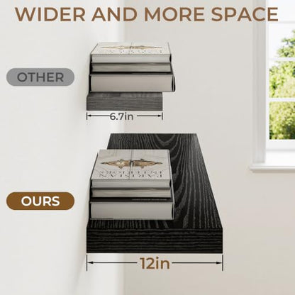 RICHFOCUS 24" Bathroom Floating Shelves for Wall 2Pack|Black - color: Black, size: 24"L x 11.6"D, Set of 2