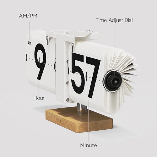mooas Classic Modern Wood Big Flip Desk Clock (White) - color: Big Wood White