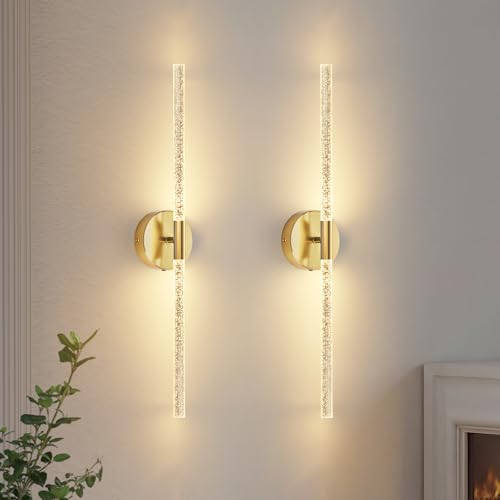 NIORSUN Crystal-Inspired Bubble Battery Operated Wall Sconce Set of 2, 10000mAh 3 Color Temps Rechargeable Wall Lights with Remote, Dimmable Wireless Wall Lamp for Living Room Bedroom - color: Gold, size: 27.6 Inch