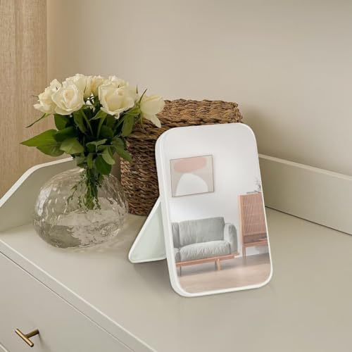 8-Inch Table Desk Vanity Makeup Mirror, Simple Portable Travel Mirror with Stand, Standing and Wall Hanging Dual-use, White - color: White