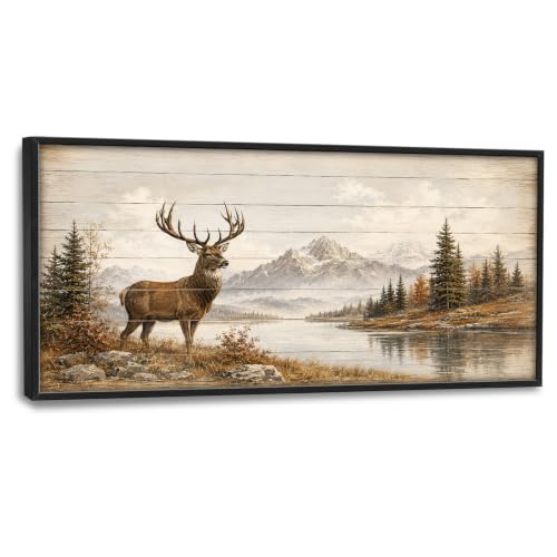 Voxlyra Large Framed Cabin Deer Wall Art Decor for Living Room 60'' × 30'' - color: Deer