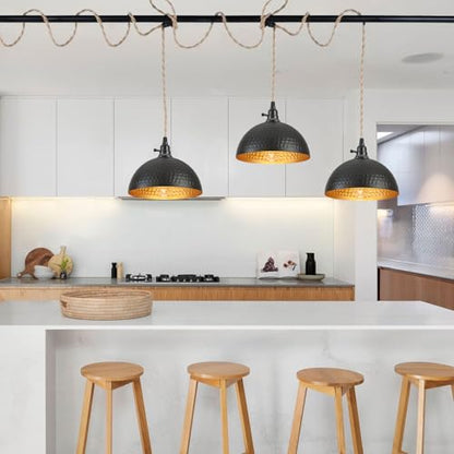 3 Light Plug in Pendant Lights Hammered Dome Hanging Lamp with Switch 22 Ft Long Hemp Rope Farmhouse Pndant Light Cord Lighting Fixture DIY Hanging Light - color: C 3 Lights