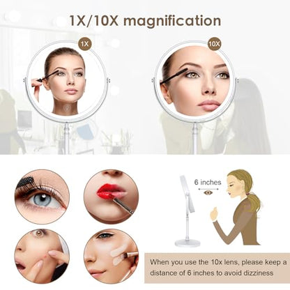 DEIOVWXS Makeup Mirror, Rechargeable Vanity Mirror with 3 Lights, 1X/10X - color: White