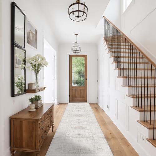 Hallway Runner Rug 2x12 Washable Area Rugs, Vintage Floral Rug Soft Non Slip Stain Resistant Boho Floor Carpet Runners for Hallways Entryway Laundry Room Kitchen Bathroom, and Bedroom Beige - color: Beige, size: 2' x 12'