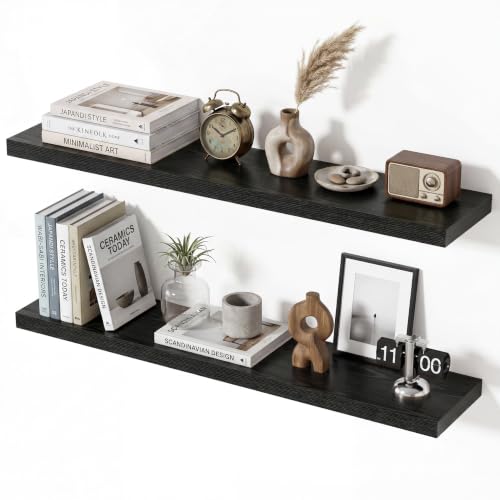 Floating Shelves for Wall, 36 Inch Wall Mounted Storage and Display for Living Room, Bedroom, Kitchen, Bathroom Set of 2 Black - color: Black, size: 36 Inch