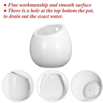 HOMSFOU 2-Pack Hanging Ceramic Planters Whiteware Pots for Indoor Succulent Plants Wall Mounted Flower Pot Containers Small Round Hanging Planter