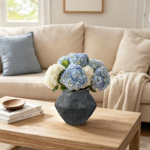 Briful Rustic Ceramic Vase 6'' Decorative Charcoal Farmhouse Table Vase - color: Black#748