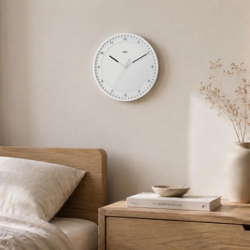 Braun Classic Large Analogue Wall Clock with Silent Sweep Movement, Easy to Read, 30cm Diameter in Black, Model BC17B. - size: 1 Pack Black