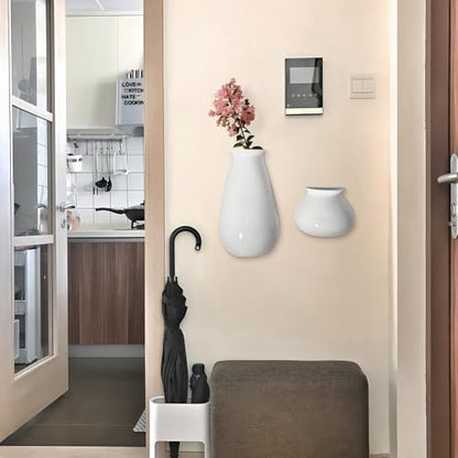 White Ceramic Wall Planters, Set of 2, 10.6 Inch, Flared Design - color: 2pcs-small & Large