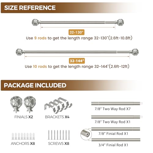 KAMANINA Silver Curtain Rods for Windows 72 to 144 Inch, Long Heavy Duty - color: Antique Silver, size: 72-144"
