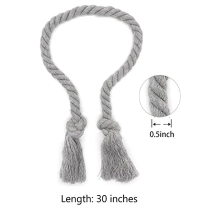 4 Pack Curtain Ties Rope, Outdoor Curtain Tiebacks, Natural Cotton Curtain Holders, Village Rustic Farmhouse Curtain Holdbacks, Nautical Curtain TieBacks for Patio Pergola Drapes, Grey - color: Grey Rope 4 Pack