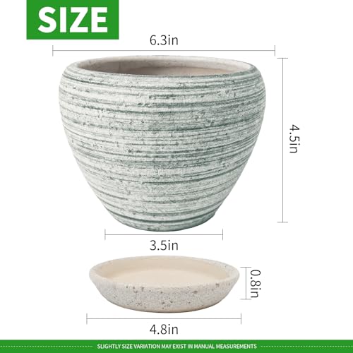 Deep Dream 6 Inch Plant Pots- Ceramic Planter Pot with Drainage Hole and Saucer, Round Flower Pot for Indoor Outdoor Succulent, Snake Plants and Cactus, Brushed Green - color: Brushed Green, size: 6 Inch