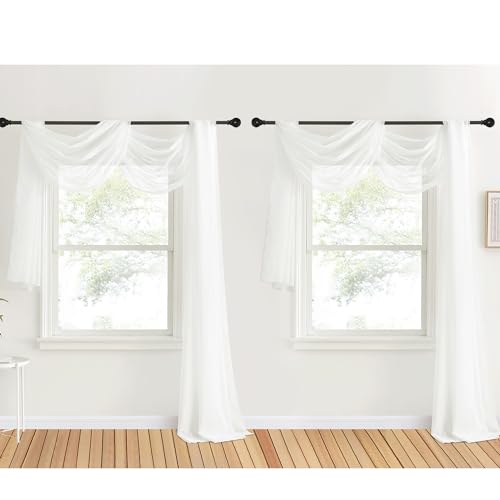 NICETOWN Sheer Textured Scarf Valances for Windows, 216" Extra Long Window Dressings for Anniversary/Wedding Design, 60" Wide, 2 Pieces, Off White - color: Off White