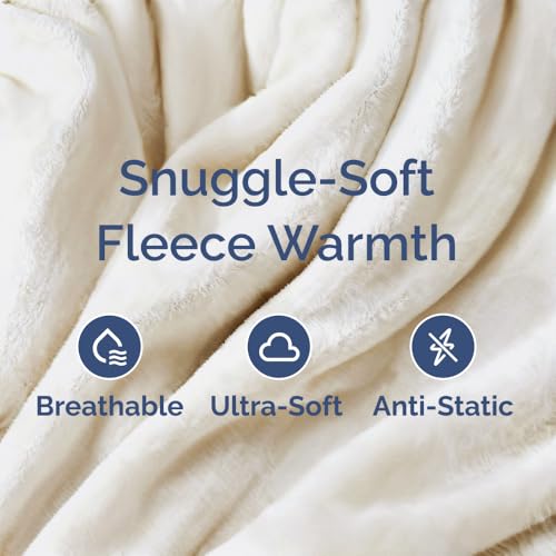 Fleece Blanket Throw- Ultra-Soft Flannel Fleece Blanket - Cream - color: 01 - Cream, size: Throw (50" x 60")