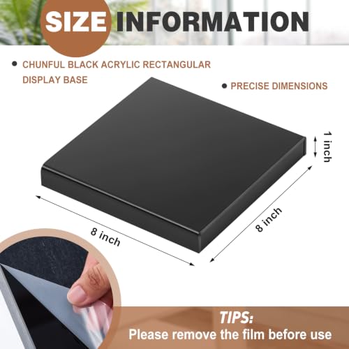 Chunful 8" L× 8" W × 1" H Black Acrylic Lamp Riser, Display Pedestal Stand - size: 8" L× 8" W × 1" H
