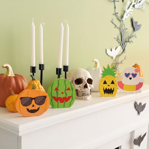 Kathfly 4 Piece Halloween Tray Decor, Spooky Wooden Fruit Accents - style: Tropical Fruit