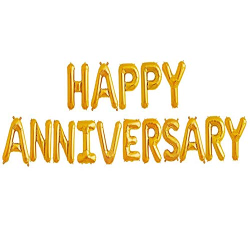 HAPPY ANNIVERSARY Balloons, Anniversary Party Decorations, Gold, 16 Inch - color: Gold