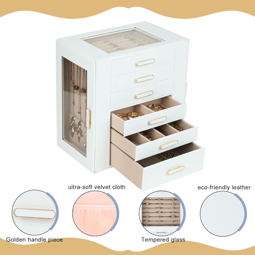 BOOVO Clear Lid Jewelry Box,Big 6 Layers Jewelry Organizer (White, 6 Layer) - color: White, size: 6 Layer