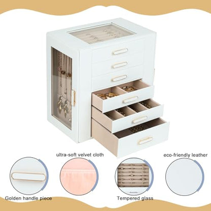 BOOVO Clear Lid Jewelry Box,Big 6 Layers Jewelry Organizer (White, 6 Layer) - color: White, size: 6 Layer