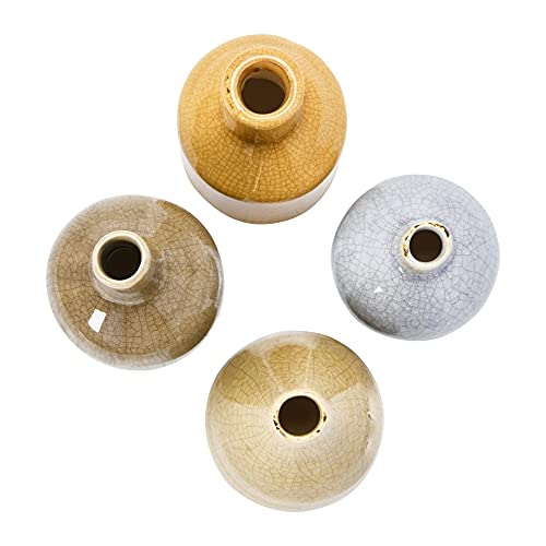 Main + Mesa Stoneware Bud Vases in Crackle Glaze, Grey/Mustard Tones, Set of 4