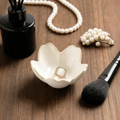 Mecaikru Ceramic Jewelry Tray, 3.5 in Flower Ring Dish with Gift Box & Card - color: white