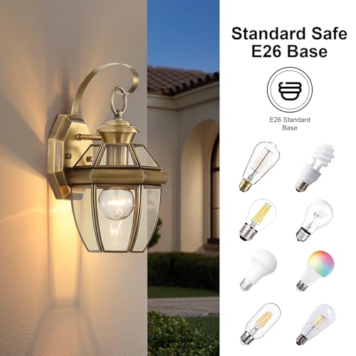 Brass, Outdoor Wall Sconce Clear Glass,12.6" 2-Pack - color: Antique Brass - 2 Pack, size: 12.6 inch