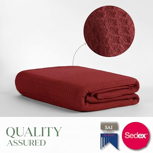 100% Cotton Waffle Weave Blanket for Hot Sleepers, Queen 92" x 90" - color: Red, size: Queen(92"x90")