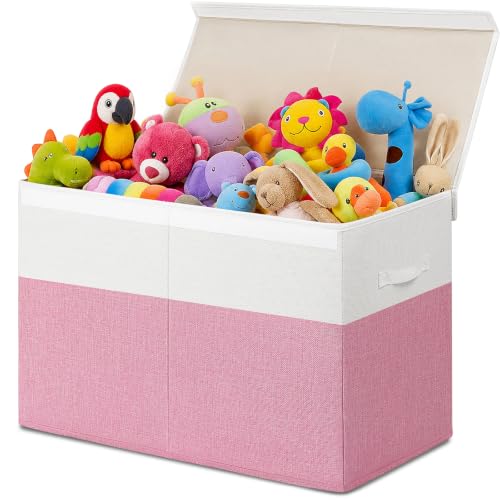 INDRESSME 85L Large Collapsible Toy Storage Box, Pink & White - color: Pink & White, size: 25"x13"x16"