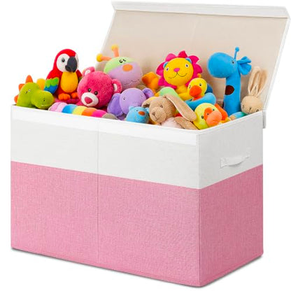 INDRESSME 85L Large Collapsible Toy Storage Box, Pink & White - color: Pink & White, size: 25"x13"x16"