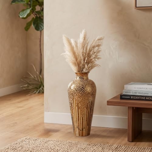 Tall Mosaic Floor Vase 22 Inch – Handmade Multi Golden Sands Glass Mosaic Vase for Pampas Grass & Flowers | Decorative Metal for Living Room, Entryway, Bedroom & Table Centerpiece Decor