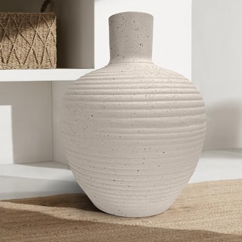 Oakrain Large Flower Vase with Groove Texture, 17" Tall Floor Vase, White - size: 17 Inch