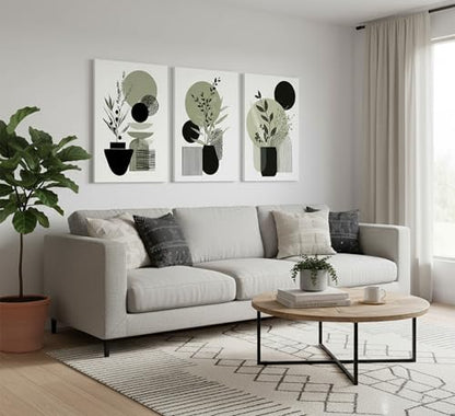 MDHFJEAW 3 Pcs Sage Green Boho Floral Canvas Wall Art 16x24 In - color: Canvas, size: 24''L x 16''W