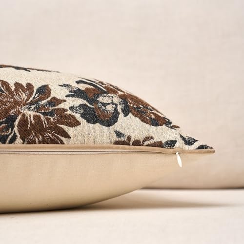 Beige Brown Floral Lumbar Throw Pillow Cover 12x20 Fall Vintage Flower Pillow Cover Farmhouse Cushion Cover Pillowcase Home Decor for Couch Sofa Bedroom Living Room - color: F-beige and Brown, size: 20" x 12" (Pack of 1)