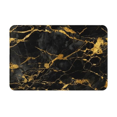Black Gold Marble Surface Bath Mat Non-Slip Soft Flannel Bathroom Rugs Washable Bathmat, Carpet Rug Entryway Decor for Tub Shower Room Floor Home Kitchen,24x16 in - color: Black Gold Marble Texture, size: 1'4" x 1'11" (Rectangular)