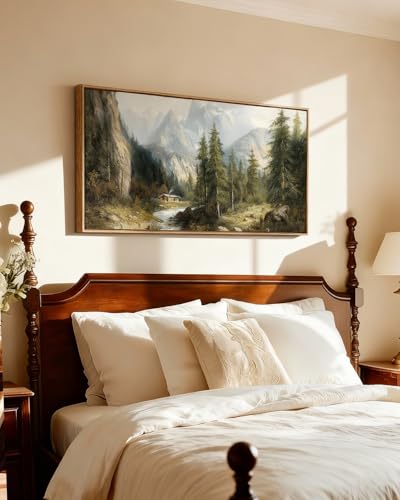 ARPEOTCY Rustic Landscape Wall Art, Rustic Nature Mountain Prints 20×40 in - color: Alpine Cabin Mountain, size: 40"L x 20"W