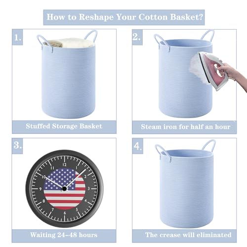 80L Large Blue Hamper Tall Woven Laundry Basket - color: Blue