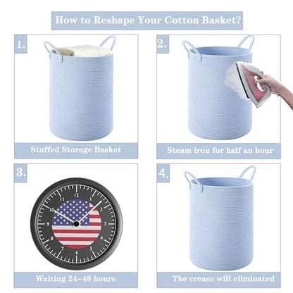 80L Large Blue Hamper Tall Woven Laundry Basket - color: Blue